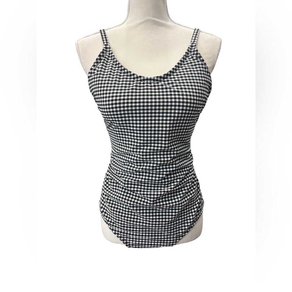 Kona Sol Black White Gingham Ruched One Piece Swimsuit NWT M - Picture 2 of 9